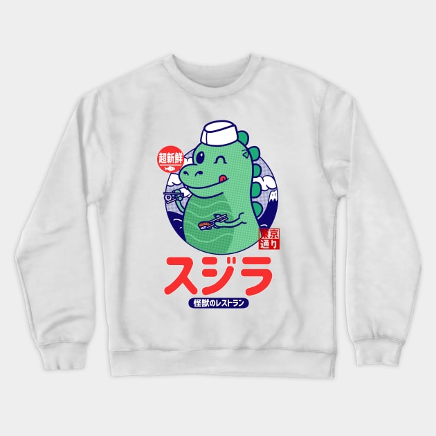 Godzilla Sushi Crewneck Sweatshirt by MoustacheRoboto